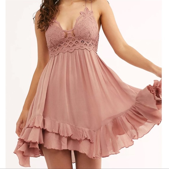 Free People Dresses & Skirts - Free People FP One Adella Slip Mini Dress Rose Pink Boho Size XS